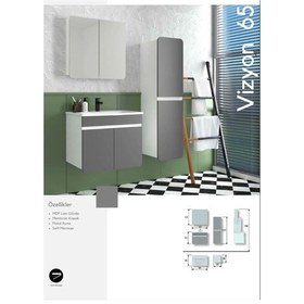 Resim Evros Vizyon 65 Cm Banyo Dolabı Boy Dolabı Dahil Antrasit - Gri 