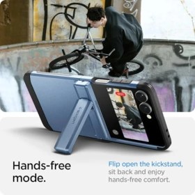 Resim Galaxy Z Flip 7 ile Uyumlu Ekstra Dayanıklı Kılıf Tough Armor Pro Hava Kanalı Teknolojisi Askeri Sınıf Koruma Magfit Özellikli Kickstand'lı Sierra Blue Çift Katman Kapak - ACS09562 