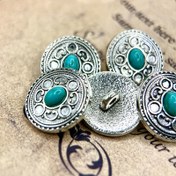 Resim 6 adet Vintage Turkuaz Metal Düğme, 17mm, Mantar Düğmeleri, Etnik Desenler, Oyma Süslemeler, Dikiş için Mükemmel, DIY Giyim 