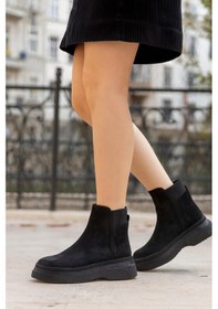 Resim Kadın Süet Lastikli Detaylı Şık Kadın Bootie Siyah 