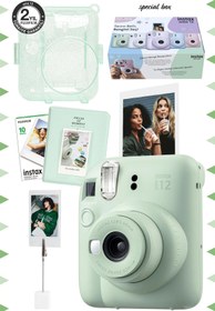 Resim Fujifilm Instax Mini 12 Yeşil Fotoğraf Makinesi-10'lu Film-kıskaçlı Stand-pvc Albüm Ve Simli Pleksi Kılıf Set 