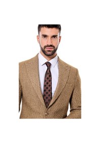 Resim Wessi Kendinden Desenli Slim Fit Yün Taba Erkek Ceket Taba 