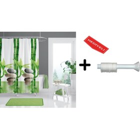 Resim Zethome Banyo Perdesi Seti 120x200 Duş Perdesi , 90x130 Banyo Perde Borusu Beyaz Askı Aparatı Hediyeli 10056 