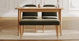 Resim Lyno 77x140 Sabit Yemek Masası Takımı (Roa Bench & 2 Venn Sandalye) - Performans Keten - Tuğla / Açık 
