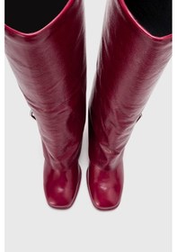 Resim Luvishoes Lojo Bordo Kırışık Rugan Hakiki Deri Tokalı Kadın Kalın Topuklu Çizme Bordo 