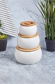 Resim btmhome Bambu Kapaklı Porselen Saklama Kabı beyaz 14 x 30 