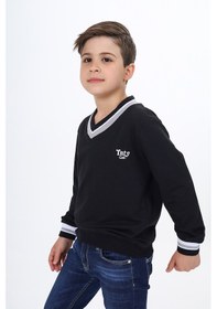 Resim Toontoy Kids Toontoy Erkek Çocuk Regular Fit V Yaka Nakış Baskılı Okul Sweatshirt - Garni & 2 İplik Siyah 