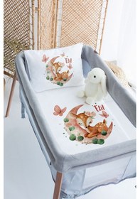 Resim Lilabio %100 Pamuk Saten İsme Özel İsimli 70x120 Park Yatak Nevresim Seti Uyuyan Ceylan 
