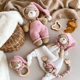 Resim Amigurumi Uykucu Ayıcık Oyuncak Bebek Setim Pembe - Uyku Arkadaşı 