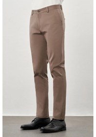 Resim İmza Haki Kendinden Desenli Bez Ayağı Pamuklu Yan Cep Slim Fit Casual Pantolon 1003245168 Haki 