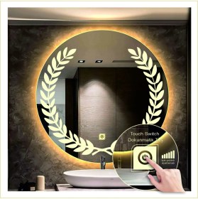 Resim Dnr-MirrorDnr-Mirror 80 cm Günışığı Ledli Tasarım Kumlamalı Dokunmatik Tuşlu Banyo Aynası Makyaj Aynası Işıklı Ayna 