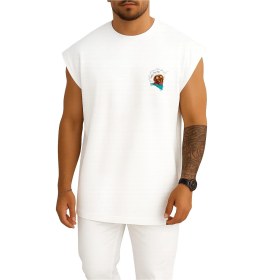 Resim Oversize Funny Dog Wearing Sunglasses And Scarf Cep Ve Sırt Tasarımlı Atlet Beyaz 