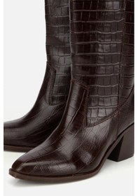 Resim Kadın Kahverengi Kroko Desenli Kovboy Topuklu Çizme Kahverengi 