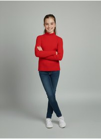 Resim FATELLA Kız ve Erkek Çocuk Kırmızı Fitilli Yarım Balıkçı Yaka Uzun Kollu Body İçlik 