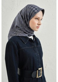 Resim Armine Jakarlı İpek Pamuk Dama Eşarp - 4464 İndigo Mavi 