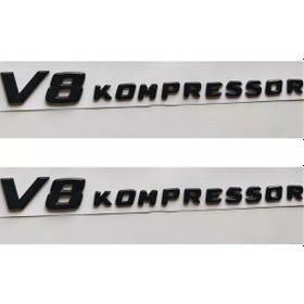 Resim V8 Kompressor Piano Black Çamurluk Yazısı Seti 2'li Yazısı Arması Logosu 3m 3d Abs Mercedes 400 