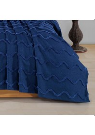 Resim Çift Kişilik Yatak Örtüsü Takımı 240x240 Cm + 2 Yastık Kılıfı + 1 Kırlent Kılıfı Lacivert 