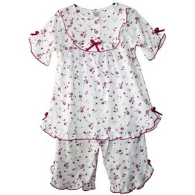 Resim Kız Çocuk Kaprili Pijama Takımı Pembe Çiçekli Mor 