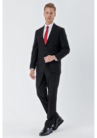 Resim İmza Siyah Gabardin Mono Yaka 6 Drop Comfort Fit Rahat Kesim Basic Takım Elbise 1001245010 Siyah 