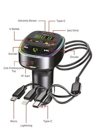 Resim Ahanda Buldum Siyah Fm Transmitter Araç Şarj Cihazı 18w Hızlı Şa 