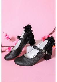 Resim GİMER - Topuklu Siyah Simli Kız Çocuk Ayakkabı - MWM010116PDG Siyah 