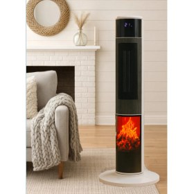 Resim Hoogar German White Hg-Whıo OLED Oval Seri Şömineli Ekran Dijital Seramik Kule Tipi Fanlı Isıtıcı Uzaktan Kumandalı 