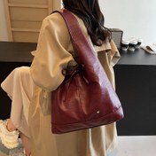 Resim Kadınların Kore tarzı katlanabilir çantası, fermuarlı omuz çantası, polyester astarlı, büyük kapasiteli koltuk altı çantası - Düz renk, moda 2024 Niche Tasarımı 