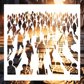 Resim El Sanatları Duvar Sanatı Mobilya Tuvali için Boyama Fırçası Çizim Şablonları, Düzenlenebilir distopik kalabalık şablonu 29.97*29.97 cm 