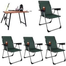 Resim Alin Metal 4''lü Lüks Bardaklı Kamp Sandalyesi Ve Masa Set Yeşil Yeşil 