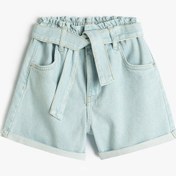 Resim Koton Kot Şort Kuşak Detaylı Cepli Pamuklu Beli Lastikli Lıght Indıgo 4skg40101ad Açık Mavi 