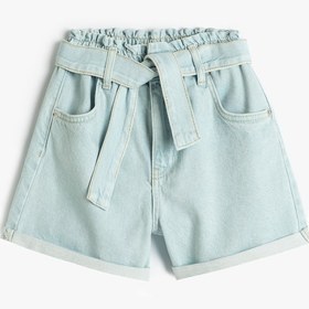 Resim Koton Kot Şort Kuşak Detaylı Cepli Pamuklu Beli Lastikli Lıght Indıgo 4skg40101ad Açık Mavi 
