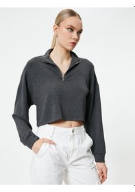 Resim Koton Yarım Fermuarlı Sweatshirt Crop Uzun Kollu Antrasit 4sak10226ek Antrasit 