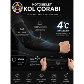 Resim Akgüneş Motogaraj Motosiklet Kol Çorabı Siyah - Uv Korumalı, Nefes Alan, Ter Tutmayan, Esnek Unisex Kol Kılıfı 