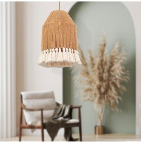 Resim Macaron Tekli Hasır Makrome Desenli Bohem Tarzı Yatak Odası, Çocuk Odası, Koridor, Salon Sarkıt Avize 