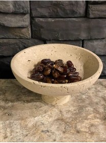 Resim Polen Stone Bej Traverten Doğal Taş Ayaklı Kase Havluluk Ve Çok Amaçlı Kullanım 