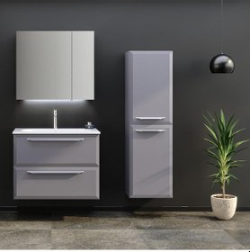 Resim Orka Nuvola 80 Cm Mdf Gri Banyo Dolabı Takımı Ve Boy Dolabı Gri 