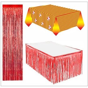 Resim Taraftar Sarı Kırmızı Masa Örtüsü, Kırmızı Masa Eteği, Kırmızı Arka Fon 