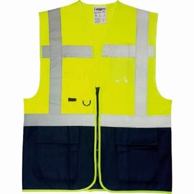 Resim Uniwest UW-211 Reflektörlü Cepli Mühendis İkaz Yeleği Sarı-Lacivert - XXL 