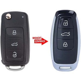 Resim Luxe Aksesuarr Volkswagen Golf Jetta Passat Polo Skoda Seat Çevirici - dönüşüm 3 Düğmeli Anahtar Kumanda Kabı 