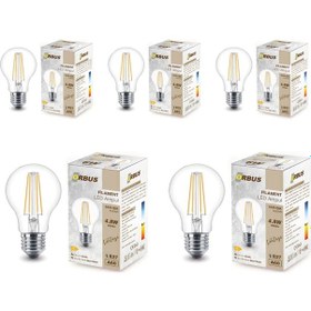 Resim Şeffaf E27 4.8w Duy A60 Sarı Işık Rustik Led Ampul 5li 