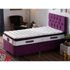 Resim Niron Purple Yatak Seti 90x200 cm Tek Kişilik Yatak Baza Başlık Takımı - Orta Sert Kuş Tüyü Yatak Mor Baza ve Başlığı 