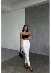 Resim Defymoda Yüksek Bel Pensli Pantolon Beyaz 