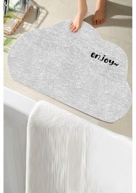 Resim Decomia Home Bath Yıkanabilir Kaymaz Enjoy Yazılı Bulut Banyo Paspası Banyo Halısı Tek Parça 60x100 Açık Gri 60 X 100 Gri 