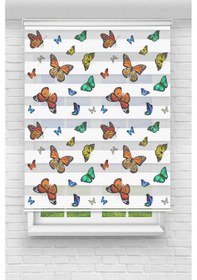 Resim Perdecizade Enxboy Renkli Kelebekler Dijital Baskılı Zebra Perde-cocuk Odası-stor Perde Renkli 