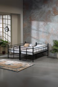 Resim Unimet Armas Genç Çocuk Yatak Odası Metal Ranza Ve Karyola 90x200 Siyah (AHŞAP LATALI) 