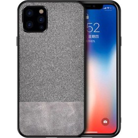 Resim Microcase iPhone 11 Pro Max Fabrik Serisi Kumaş/Deri Desen Kılıf Gri 