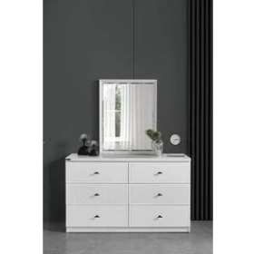 Resim Eymense Focus Modern Aynalı Şifonyer MDF Malzeme ile 135 cm Genişlikte 6 Çekmeceli Beyaz 