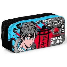 Resim Coral High Siyah Mavi Anime İki Bölmeli Kalem Çantası - Erkek Çocuk 