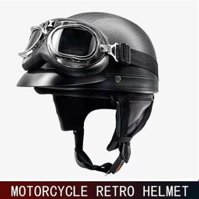 Resim Lixiaqu01 Retro Yarım Kask Motosiklet Kask Amerikan Cruise Siyah 