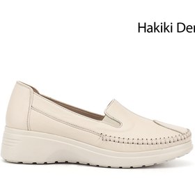 Resim Gönderi(r) Kadın Bej Dolgu Taban Hakiki Deri Comfort Ayakkabı 